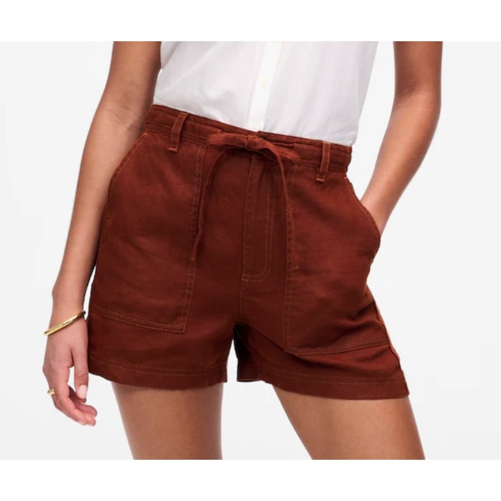 Madewell Linen Drawstring Utility Shorts Rust Brown XS NU669